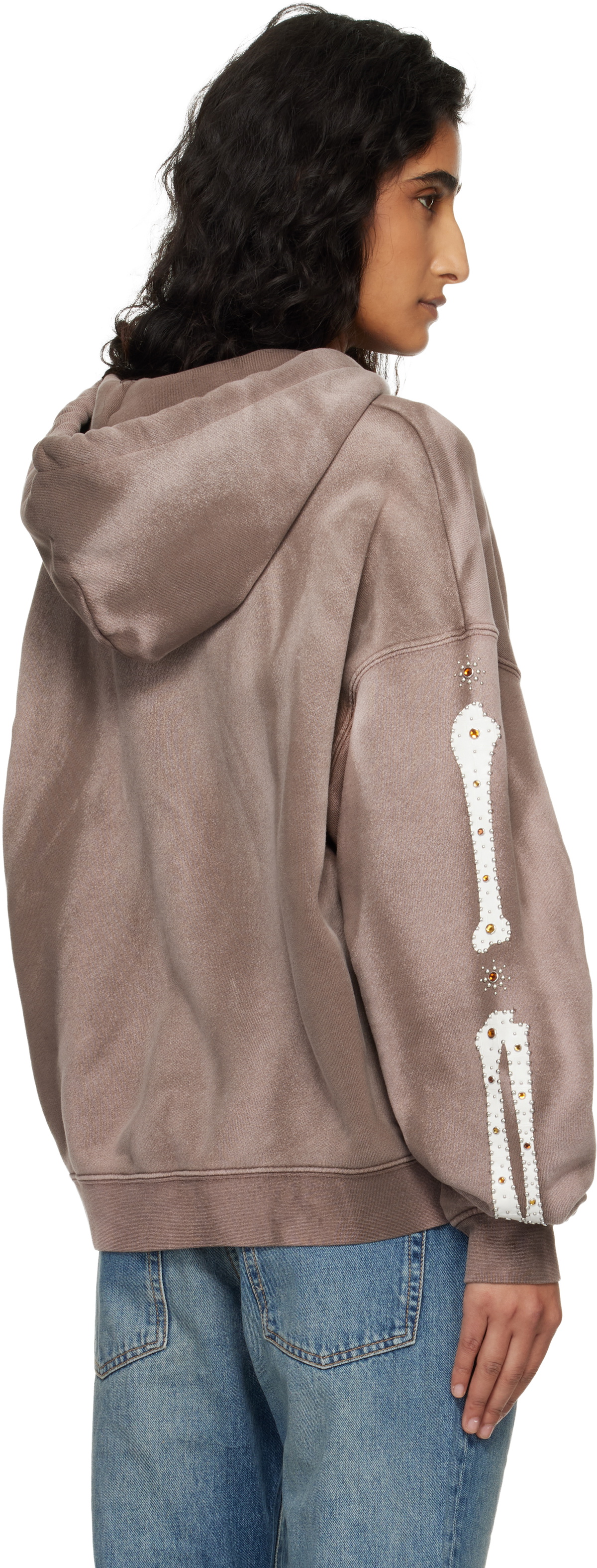 AMIRI Brown Bones Studded Zip Hoodie