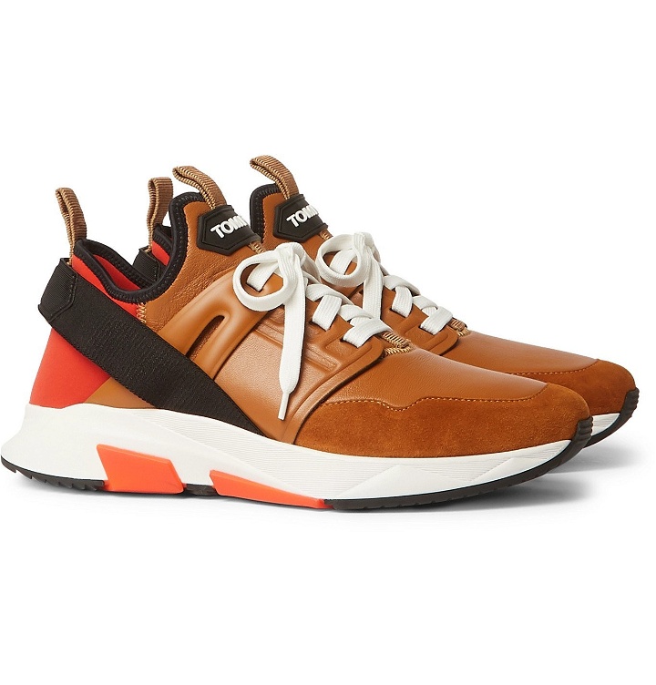 Photo: TOM FORD - Jago Neoprene, Suede and Leather Sneakers - Brown