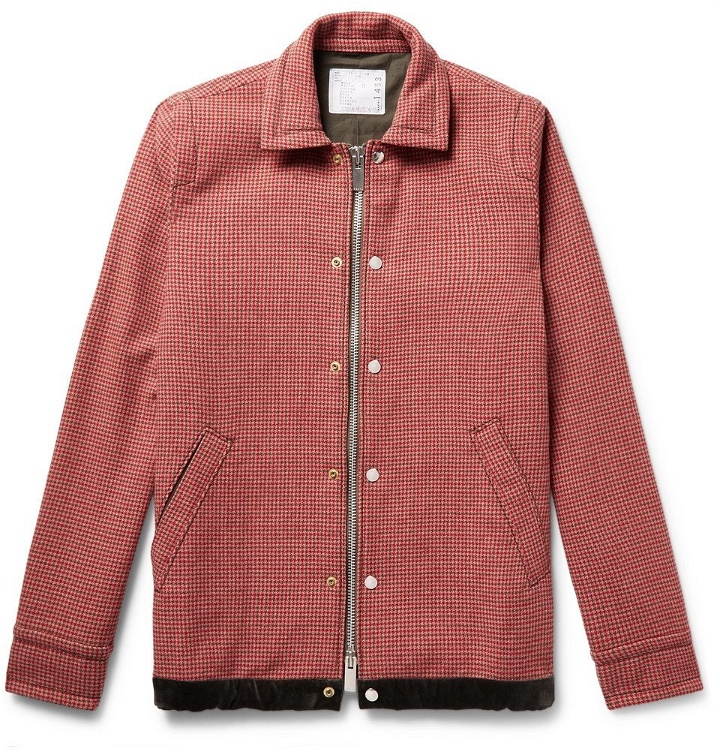 Photo: Sacai - Suede and Velvet-Trimmed Wool-Blend Tweed Jacket - Pink