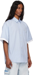 le PÈRE Blue Double Short Sleeve Button Down Shirt