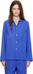 Tekla Blue Poplin Long-Sleeved Pyjama Shirt