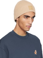 Maison Kitsuné Beige Bold Fox Head Leather Patch Beanie