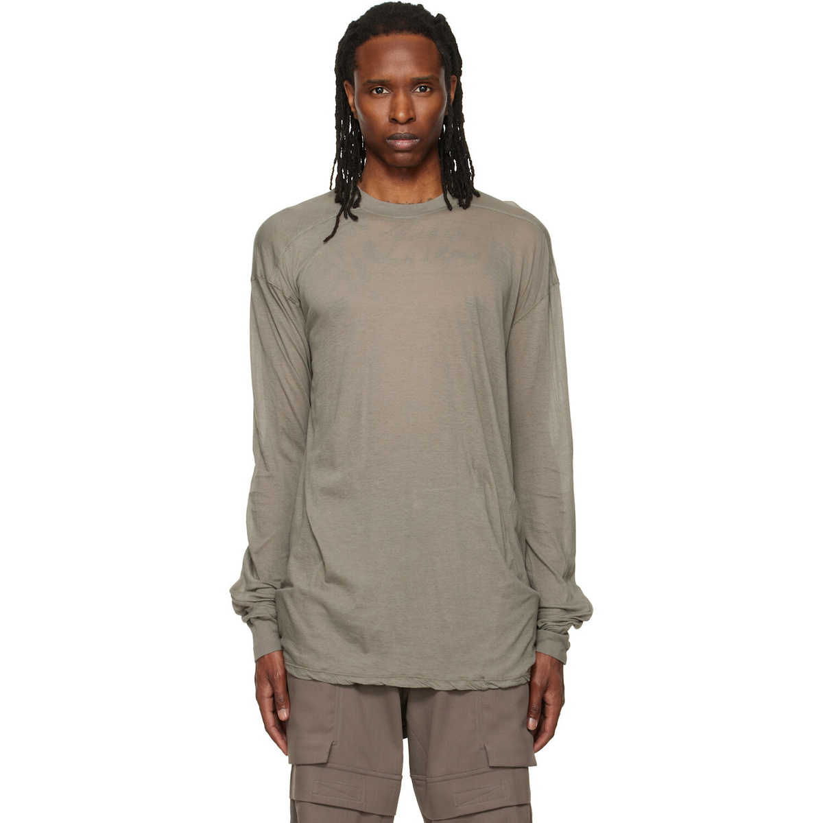 Rick Owens Gray Edfu Leather Long Sleeve T-Shirt Rick Owens