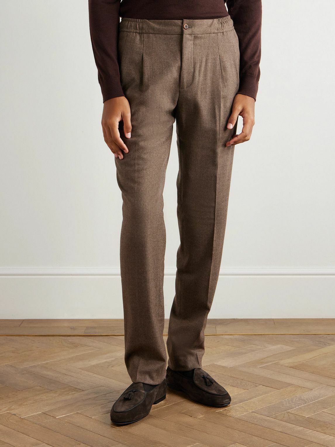 Rubinacci - Leisure Straight-Leg Pleated Wool-Flannel Trousers - Brown