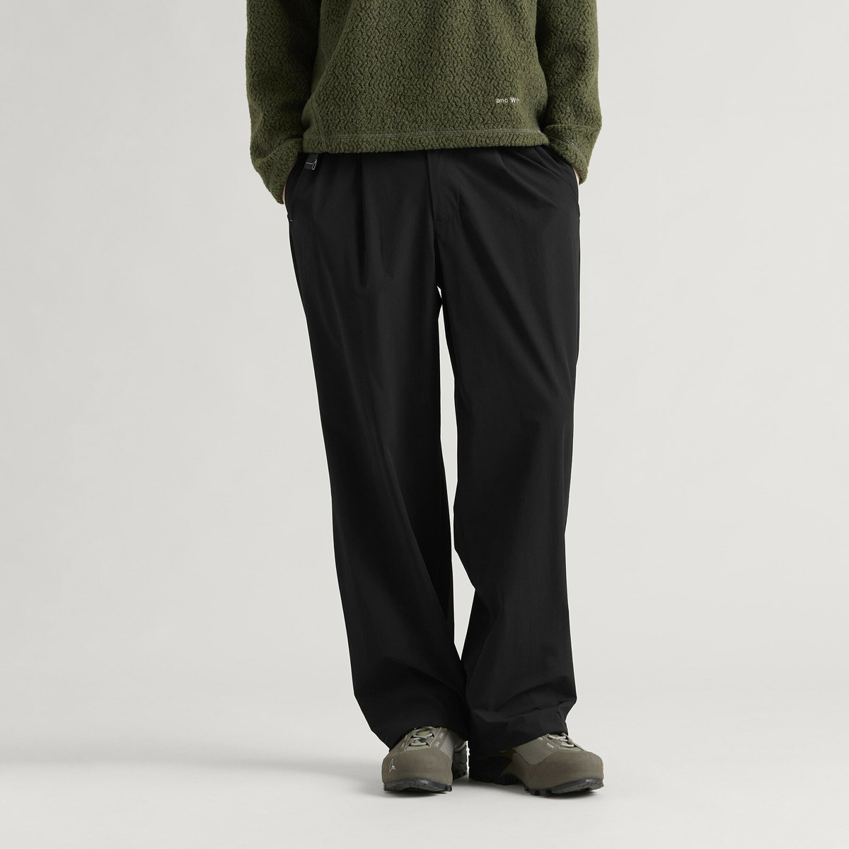 And Wander Men's Light Cloth Wide Trousers in Black