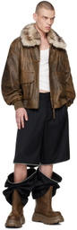 VAQUERA Brown Distressed Faux-Fur & Leather Jacket