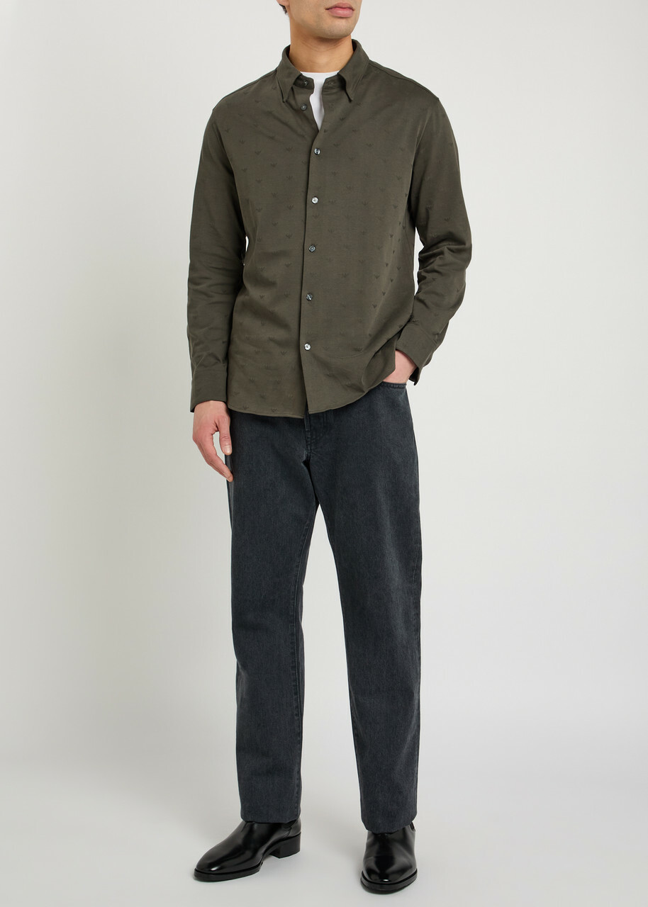 Emporio Armani Logo-intarsia Cotton Shirt Grey