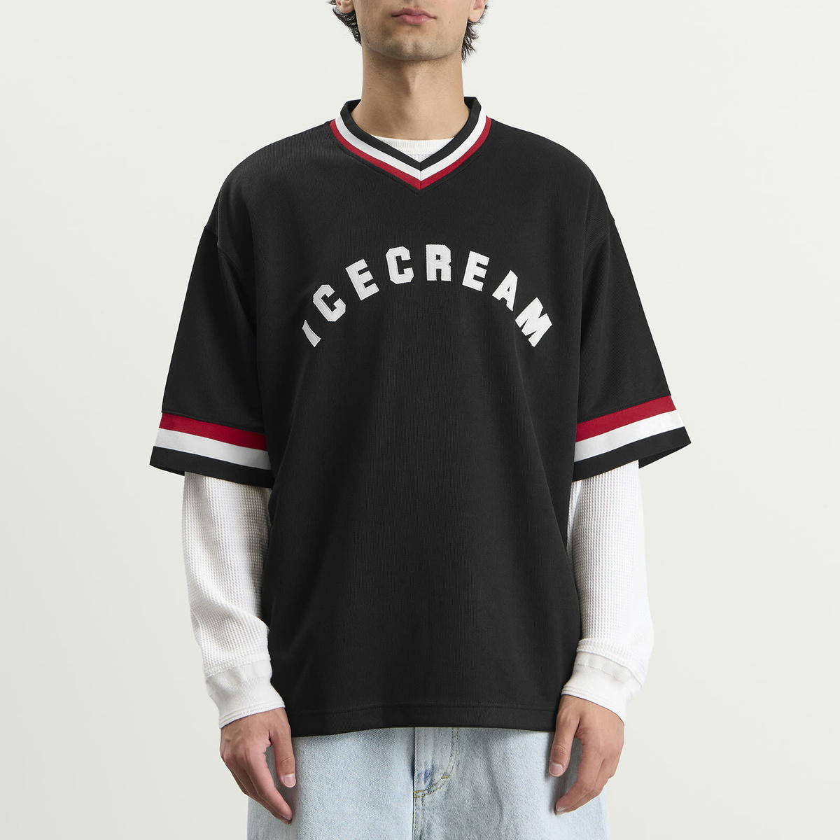 ICECREAM Men's College V Neck Sports Jersey in Black