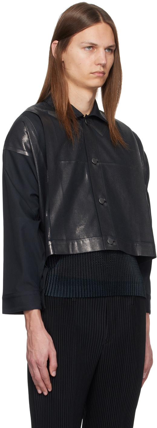 132 5. ISSEY MIYAKE Black Tucked Foil Jacket