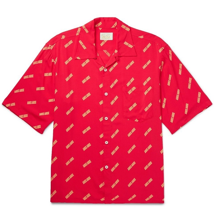 Photo: Aries - Camp-Collar Logo-Print Voile Shirt - Red