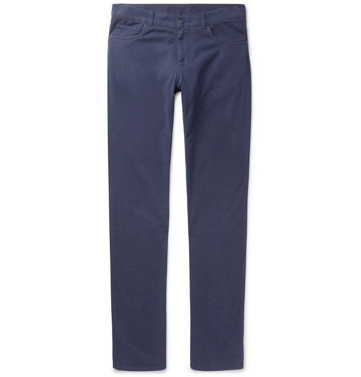 Photo: Canali - Slim-Fit Brushed Stretch-Cotton Twill Trousers - Men - Blue