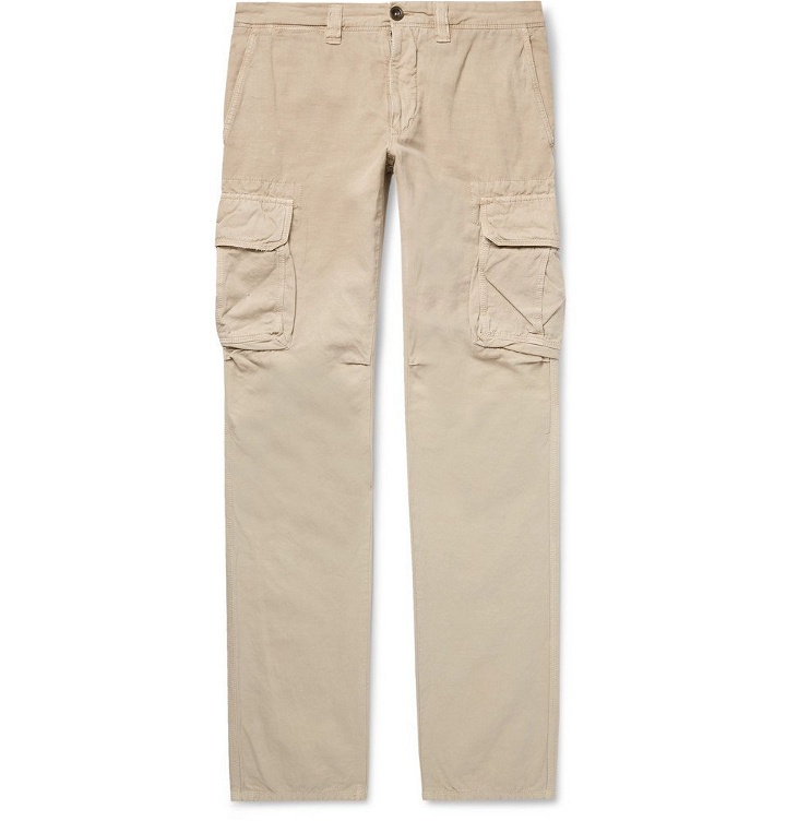Photo: Incotex - Slim-Fit Cotton and Linen-Blend Cargo Trousers - Men - Beige