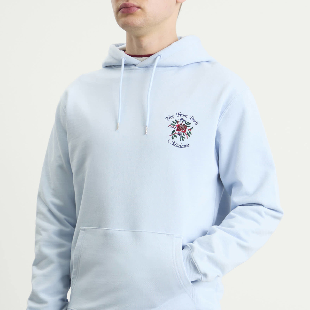 Drôle de Monsieur Men's Rose Slogan Hoodie in Light Blue