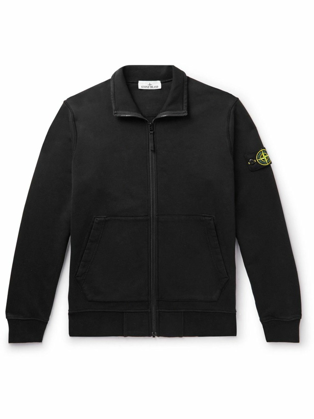 Photo: Stone Island - Logo-Appliquéd Cotton-Jersey Zip-Up Sweatshirt - Black