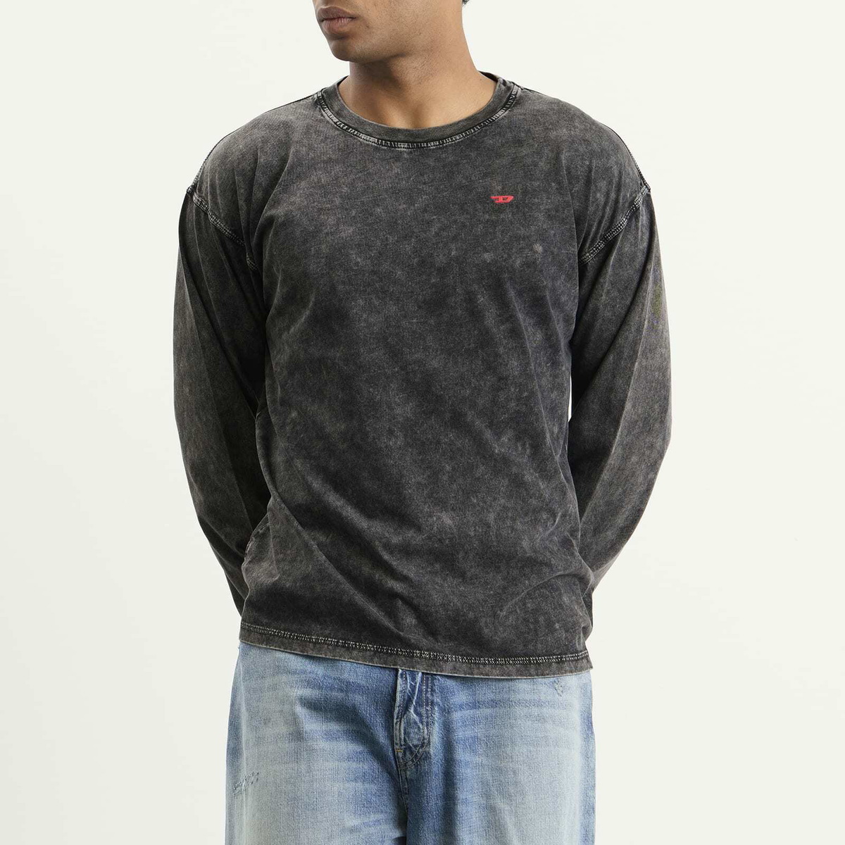 Diesel Men's Garment Dyed Long Sleeve T-Shirt in Caviar