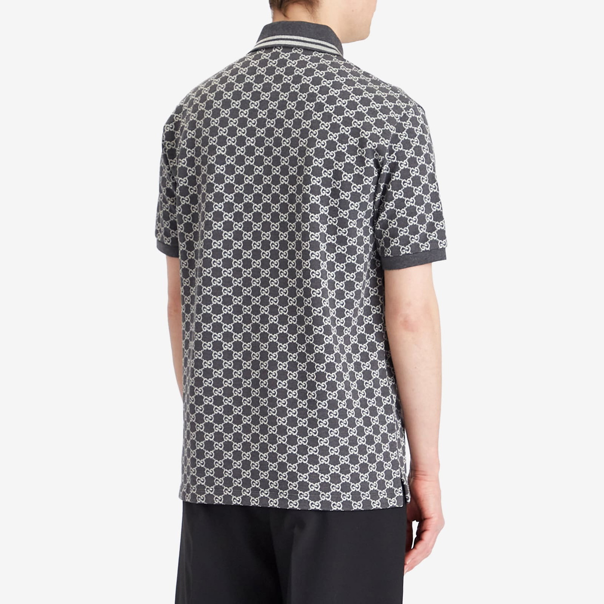 Gucci Men's GG Jacquard Cotton Piquet Polo Shirt in Dark Grey Gucci