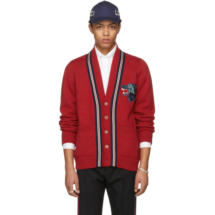 Gucci Red Wolf Patch Cardigan Gucci