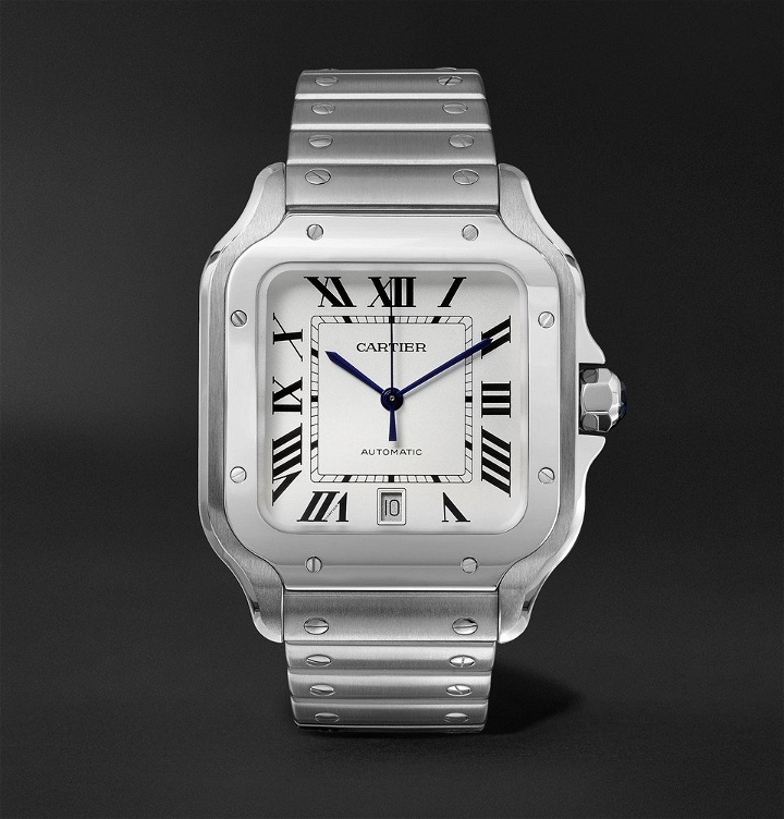 Photo: Cartier - Santos 39.8mm Interchangeable Stainless Steel and Leather Watch - Men - White