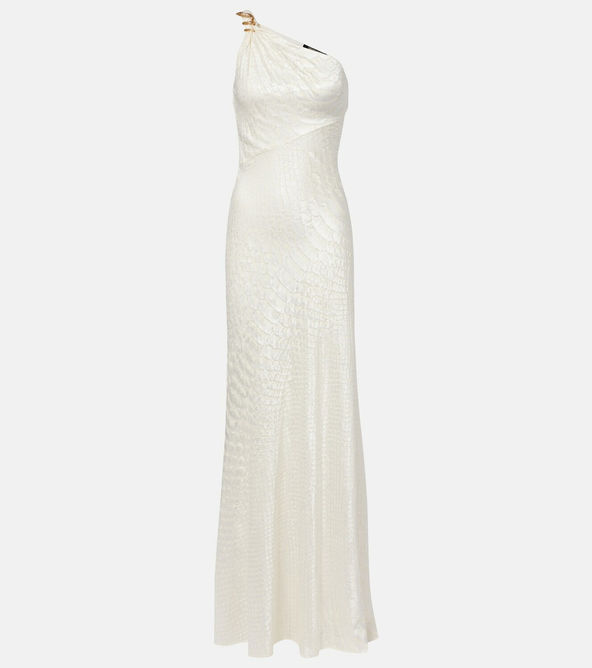 Roberto Cavalli Snake-print one-shoulder gown