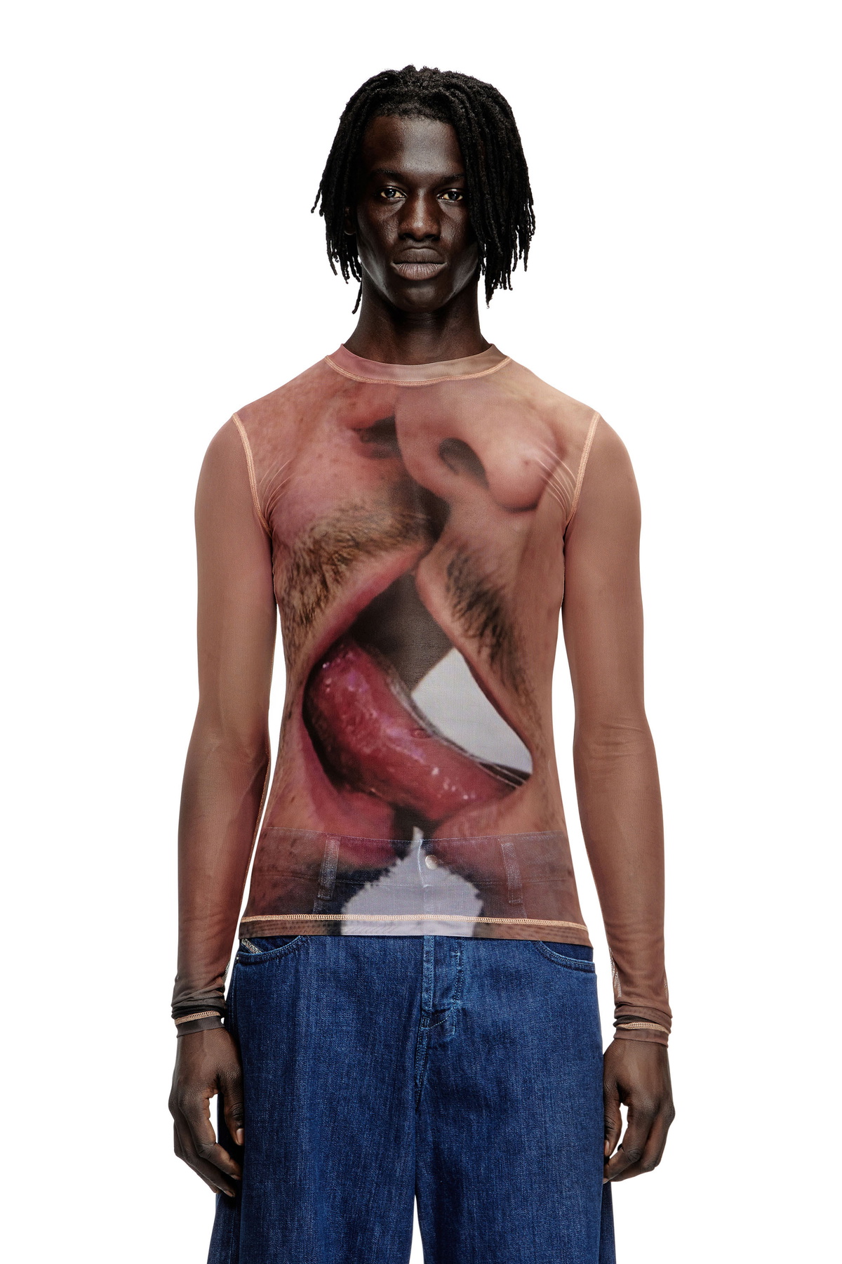 Diesel Long-sleeve top in printed technical mesh - T-Shirts - Unisex - Pink