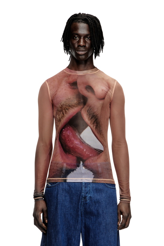 Photo: Diesel Long-sleeve top in printed technical mesh - T-Shirts - Unisex - Pink
