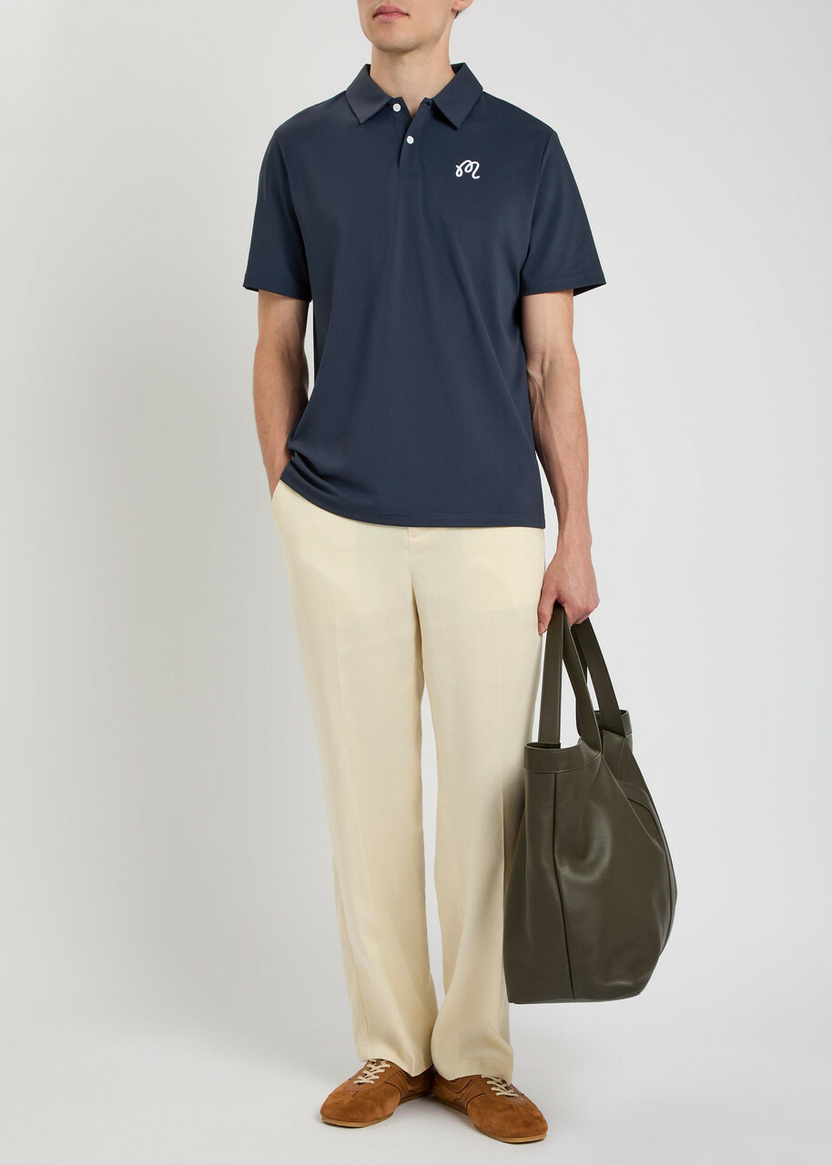 Malbon Fairway Logo-embroidered Piqué Jersey Polo Shirt Navy