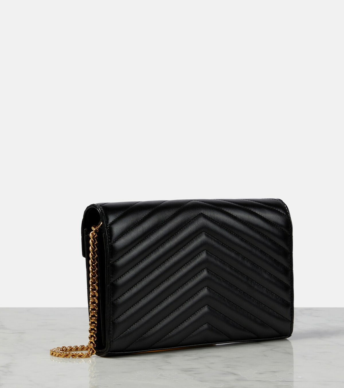 Saint Laurent Cassandre matelassé leather wallet on chain