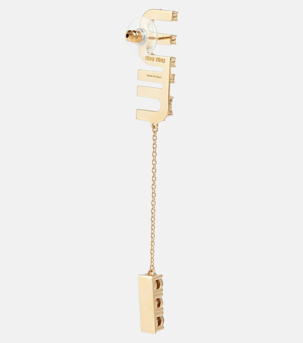関税込!【MIU MIU】BLACK AND GOLD L EARRINGS Miu Miu logo-embossed Stud Earrings | Gold | FARFETCH