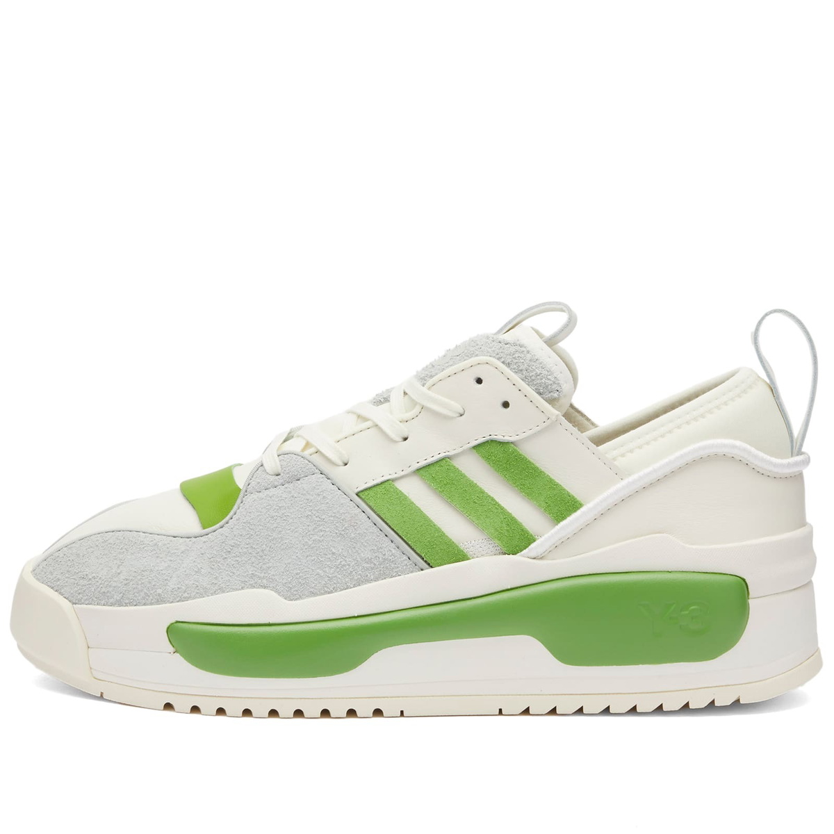 Y-3 Men's Rivalry Sneakers in Off White/Team Rave Green/Wonder Silver Y-3