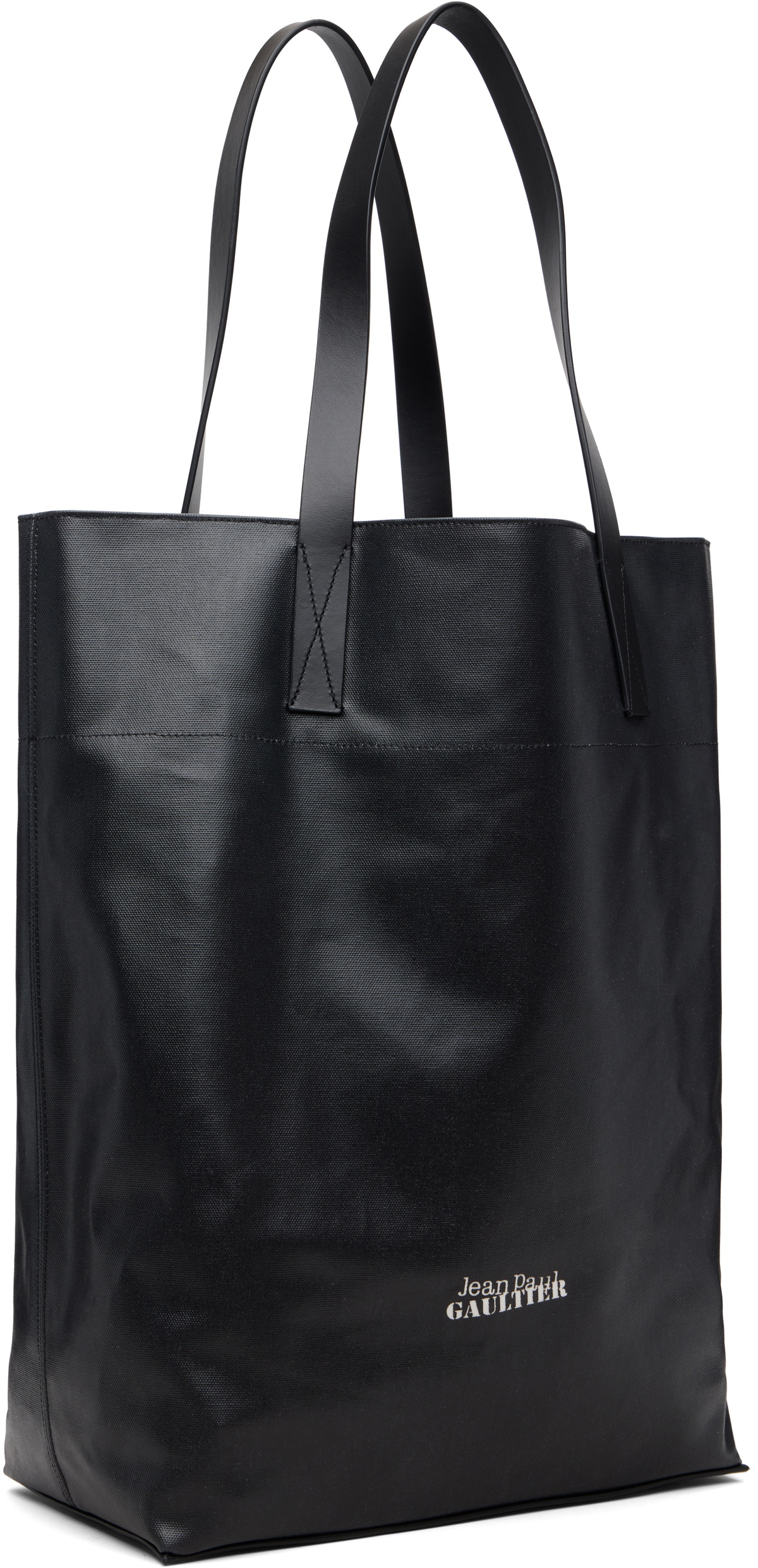 Jean Paul Gaultier Black & Brown Coated Canvas Printed Wood Tote