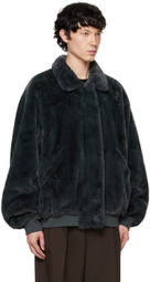 The Frankie Shop Gray Justin Faux-Fur Bomber Jacket
