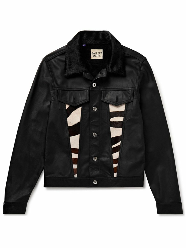 Photo: Gallery Dept. - Calf Hair-Trimmed Embroidered Leather Trucker Jacket - Black