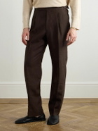 Stòffa - Straight-Leg Pleated Linen Trousers - Brown