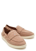 Tory Burch Ballet Sport Embossed Nubuck Loafers Beige