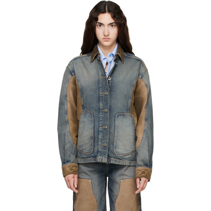 Photo: Off-White Navy & Brown Corduroy Patch Denim Jacket