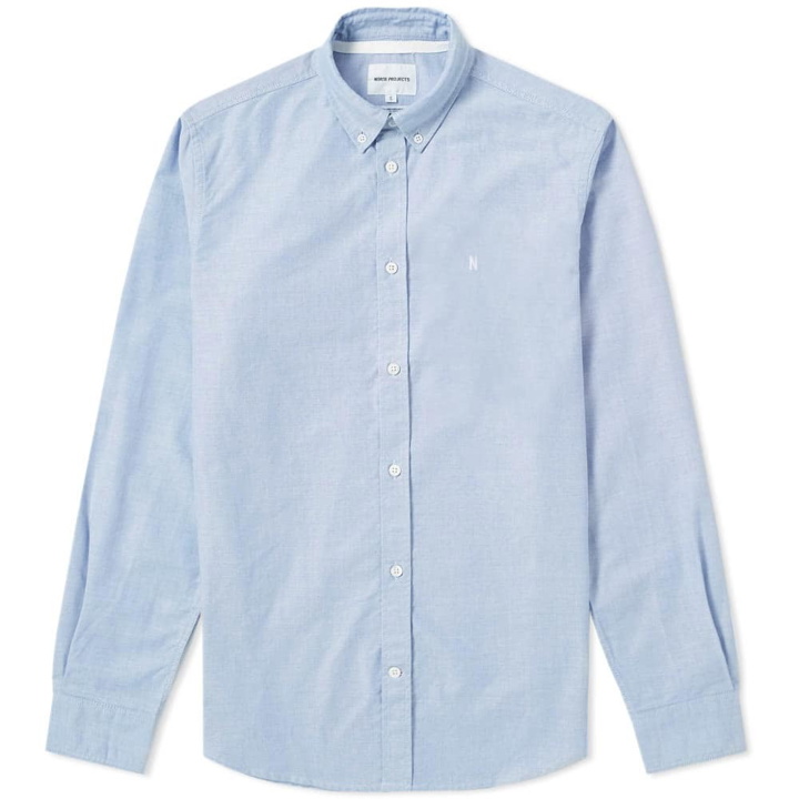 Photo: Norse Projects Anton Oxford Logo Shirt Blue