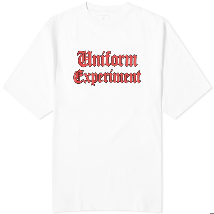 Photo: Uniform Experiment Men's Gothic Logo Baggy T-Shirt in White