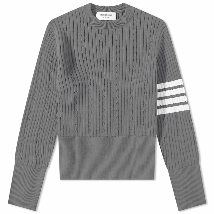 Photo: Thom Browne Men's Engineered Stripe Cable Knit in Light Grey