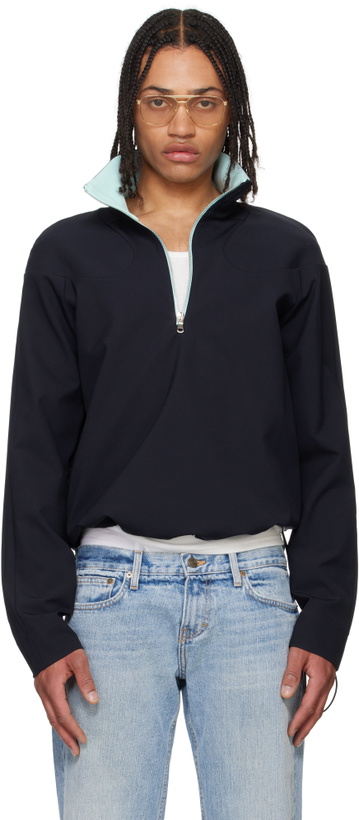 Photo: Raimundo Langlois Navy Padded Shoulder Quarter Zip Sweatshirt