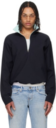 Raimundo Langlois Navy Padded Shoulder Quarter Zip Sweatshirt
