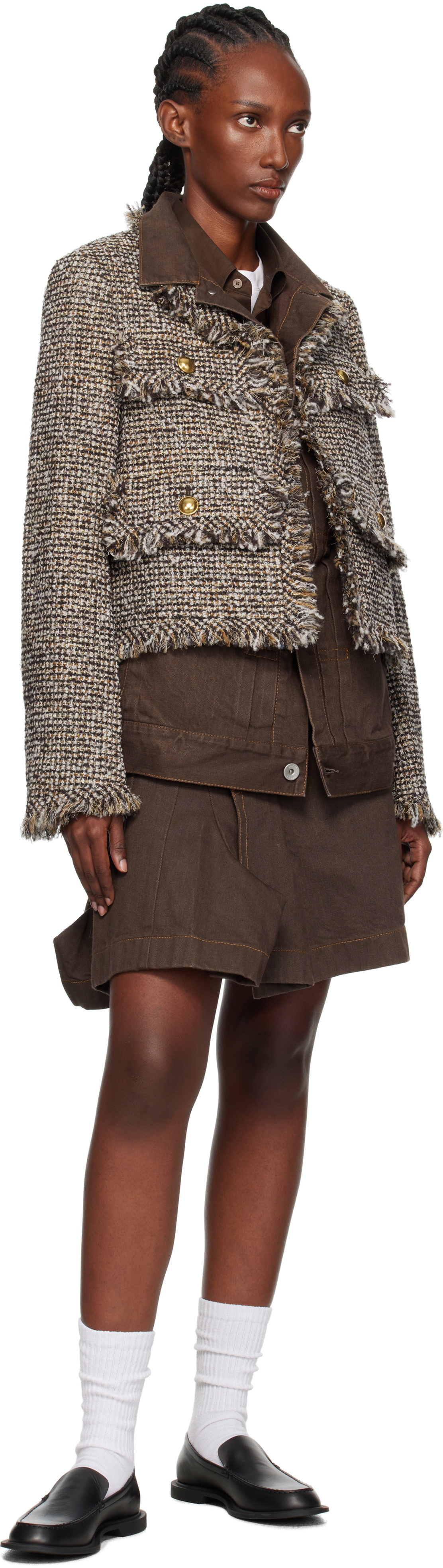 sacai Brown Tweed Denim Jacket