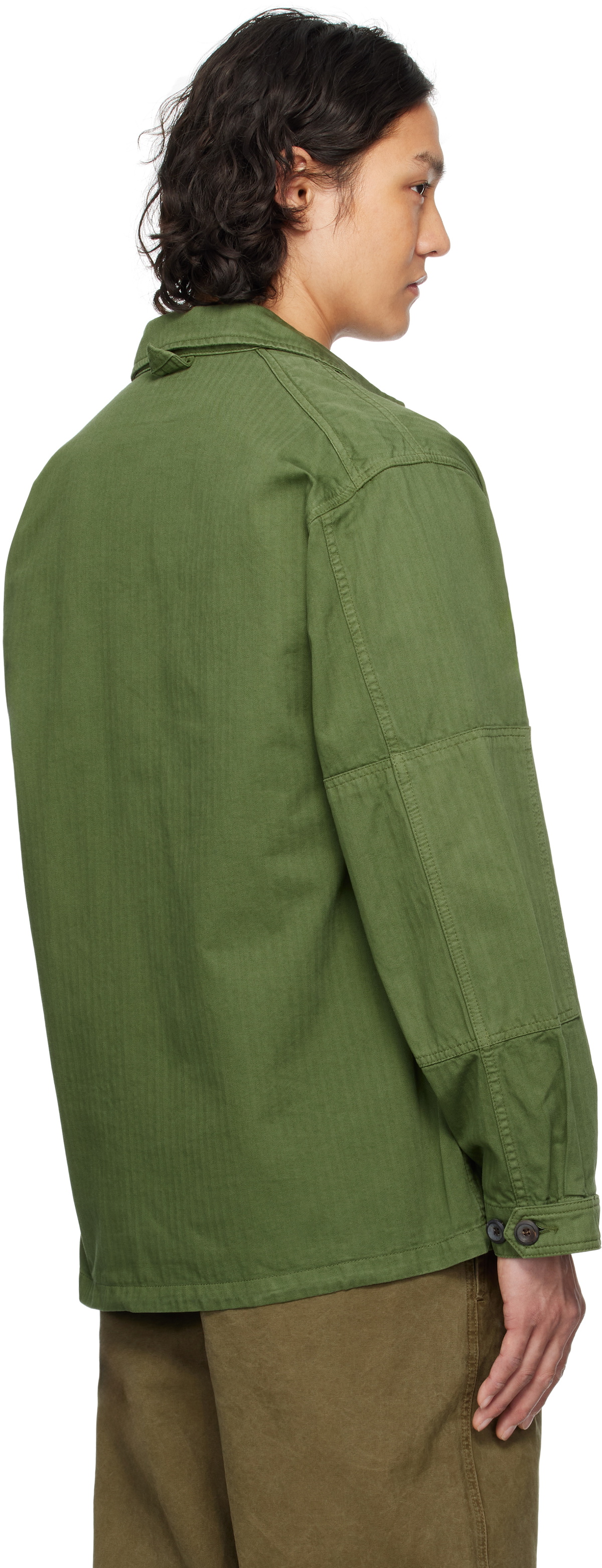 Drake's Green Herringbone Cotton Jungle Jacket