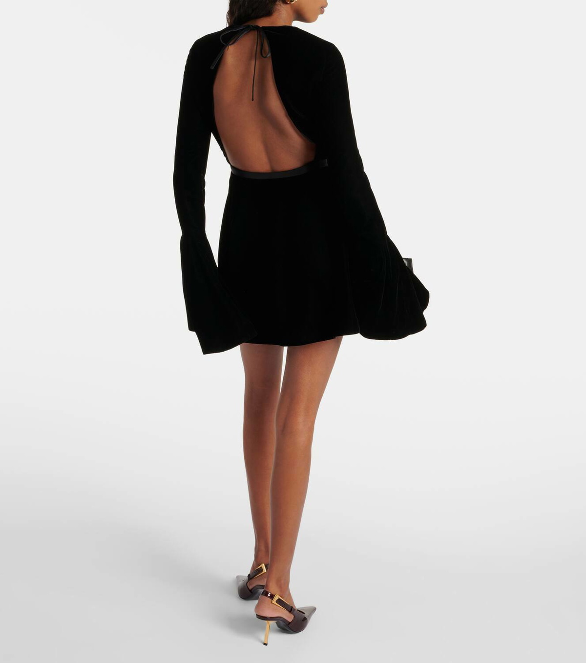 Saint Laurent Open Back Velvet Skater Mini Dress - Bergdorf