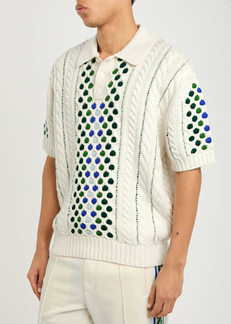 DRÔLE DE Monsieur Brode Patterned-intarsia Cotton-knit Polo Shirt Cream