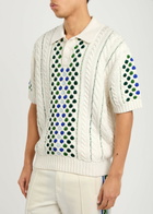 DRÔLE DE Monsieur Brode Patterned-intarsia Cotton-knit Polo Shirt Cream