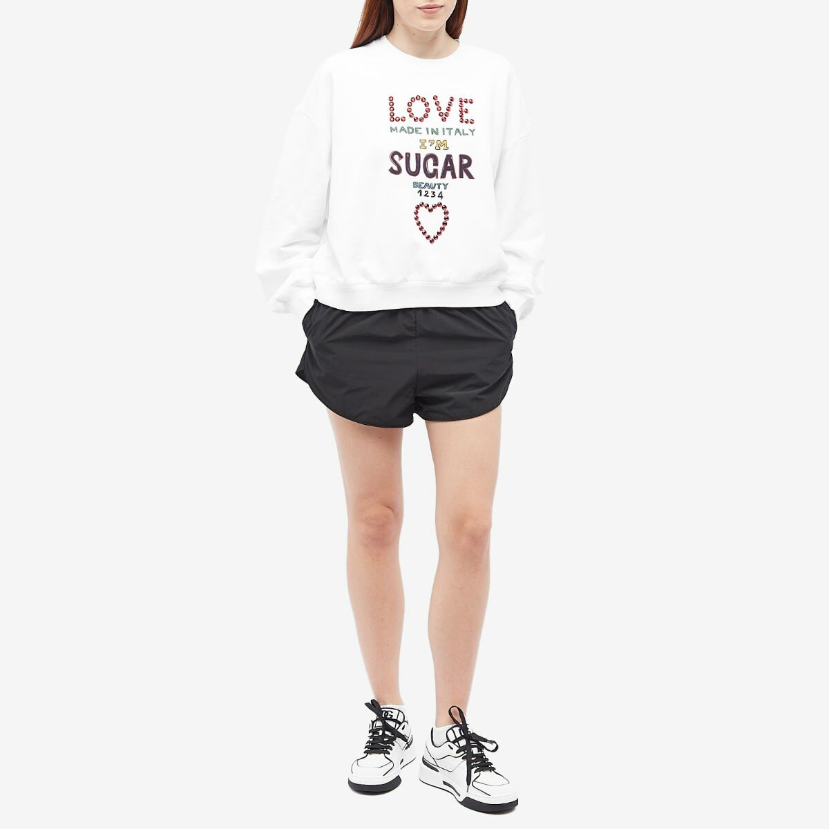 Dolce & Gabbana White Sequined Crew Neck Pullover Sweater