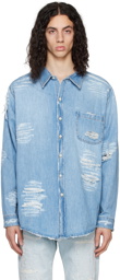424 Blue Distressed Denim Shirt
