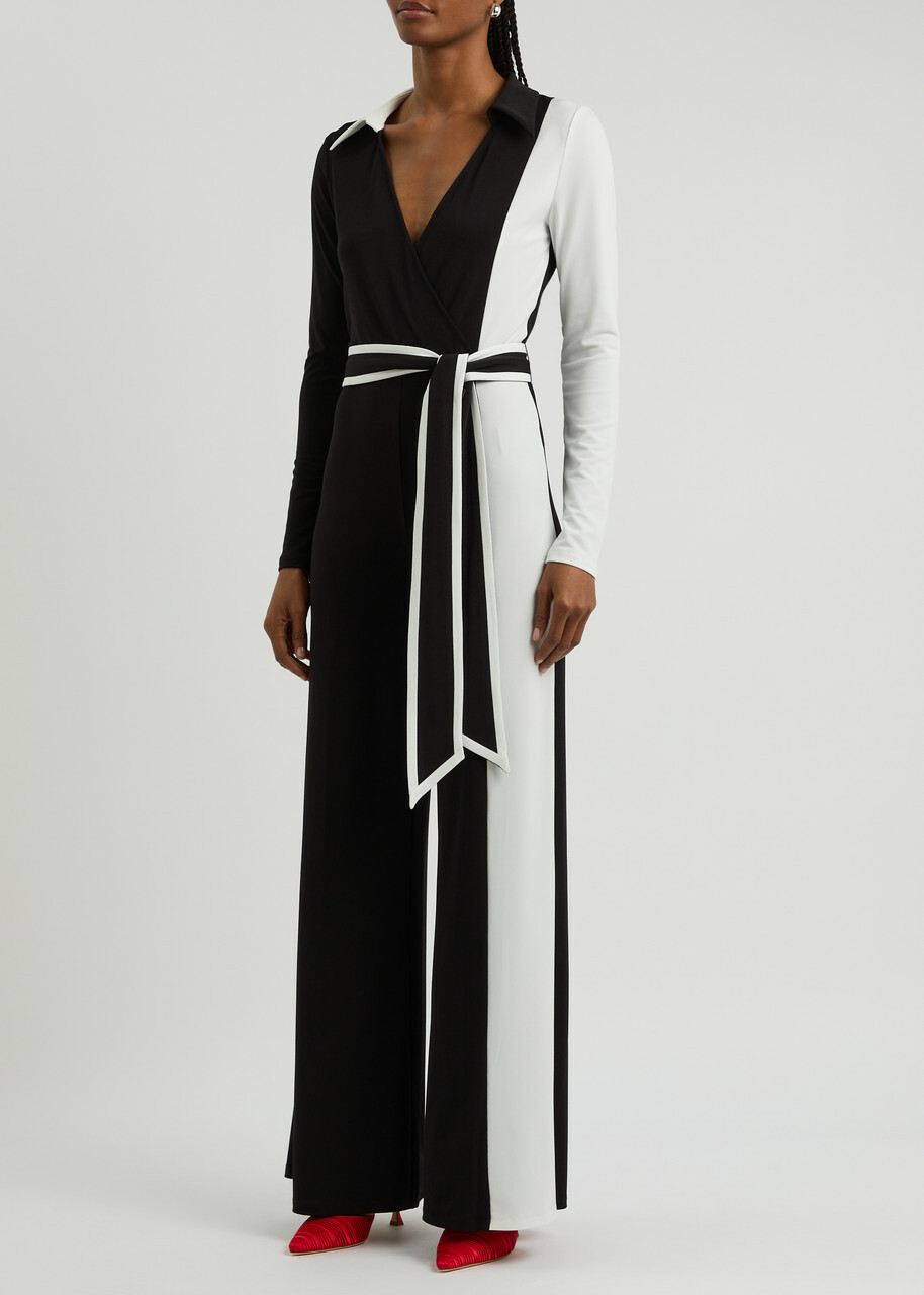Alice + Olivia Melinda Colour-block Jumpsuit Black And White