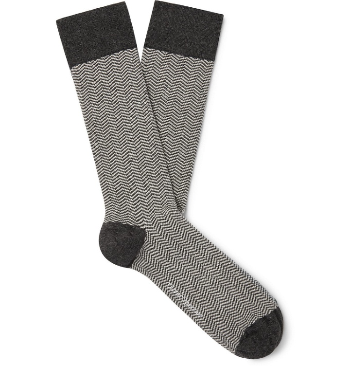 Photo: Oliver Spencer Loungewear - Miller Crochet-Knit Stretch Cotton-Blend Socks - Gray