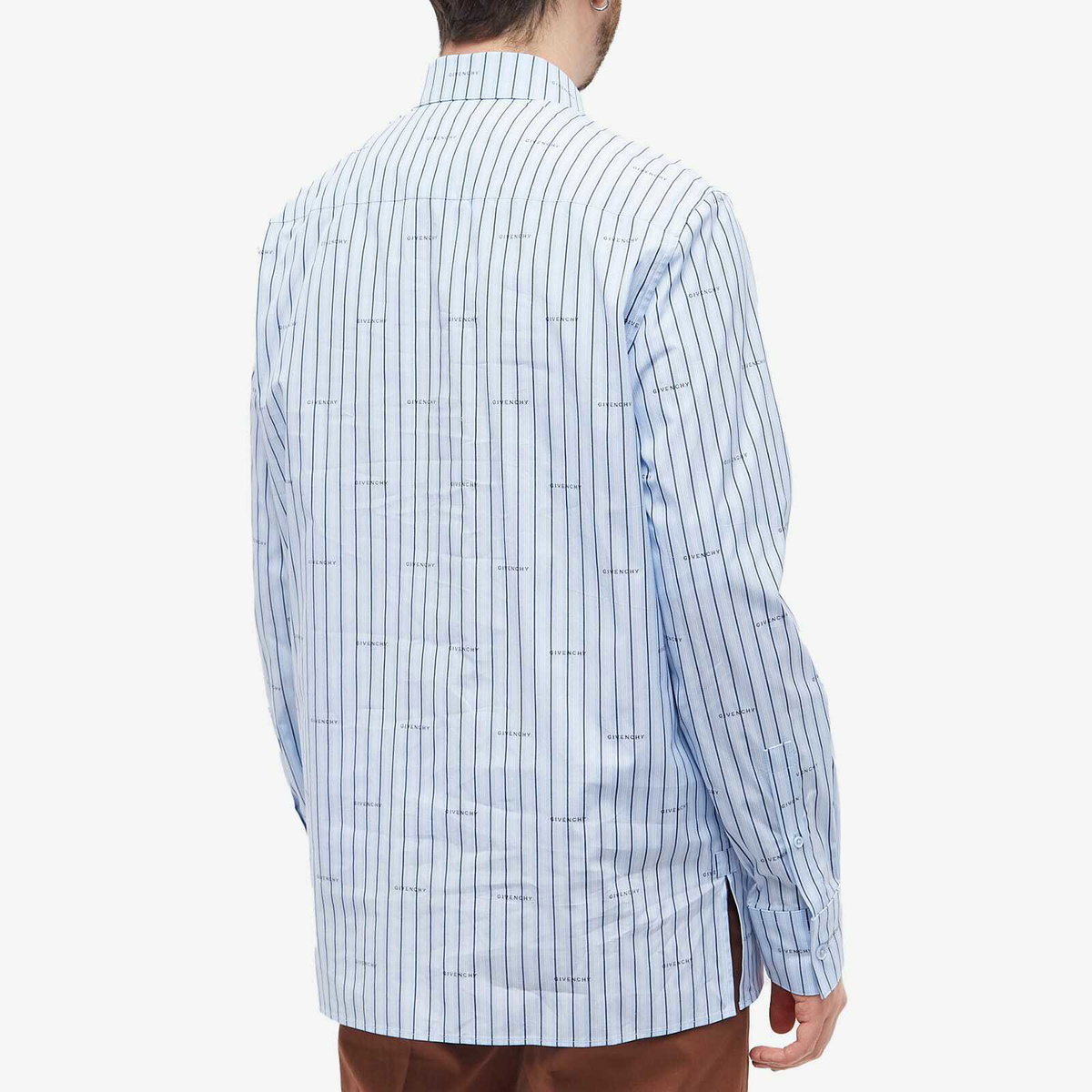 Givenchy Men's Repeat Logo Long Sleeve Stripe Shirt in Baby Givenchy Men's Repeat Logo Long Sleeve Stripe Shirt in Baby
